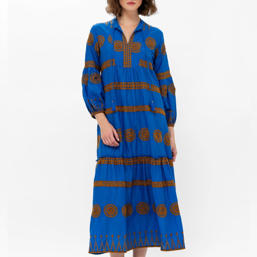 Oliphant Dress Cotton Embroidered Long Sleeve Cuff Maxi Sz Xl